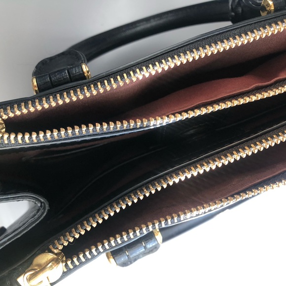 Black Textured Satchel with Gold Hardware